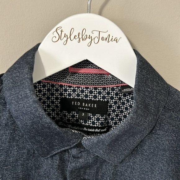 Ted Baker London Mens Long Sleeve Button Down Dress Shirt Denim Blue Sz 3 Medium - Picture 4 of 16